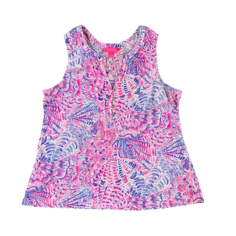 Lilly Pulitzer Pink Purple Seashell Cotton Slub Tank Top XL